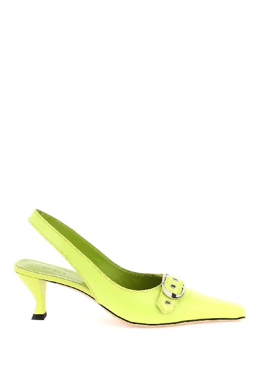 Ladies shoes with bright hues lift moods -croco-embossed slingback pumps