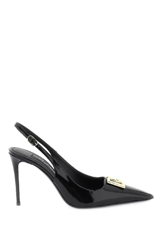 Ladies shoes with breathable linings stay fresh -Dolce & gabbana glossy leather lollo slingback pumps