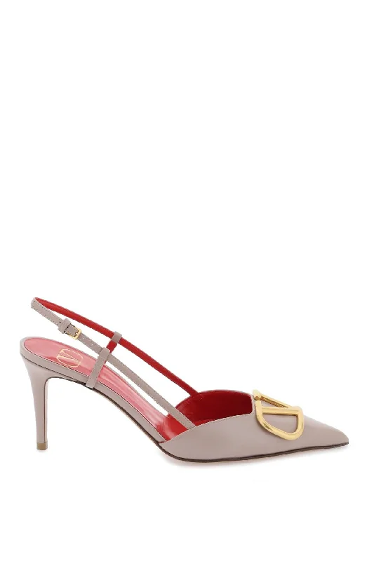 Ladies shoes with shiny finishes reflect light -Valentino garavani vlogo slingback pumps