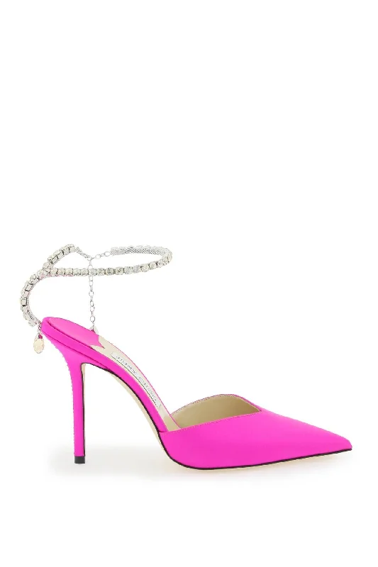 Ladies shoes featuring tie-up designs are chic -Jimmy choo saeda 100 satin pumps