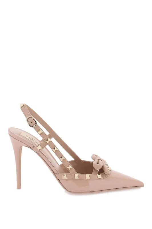 Ladies shoes with trendy mules slide on -rockstud bow slingback pumps