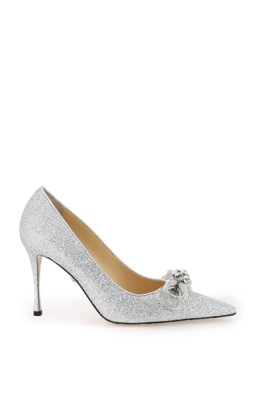 Ladies shoes with hidden wedges lift secretly -Mach e mach glittered pumps with crystals