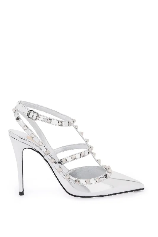 Ladies shoes with scalloped edges feel sweet -Valentino garavani laminated leather 'rockstud' pumps