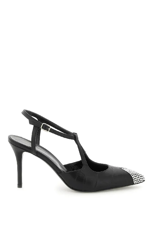 Ladies shoes featuring animal prints feel wild -leather slingback pumps with crystal point