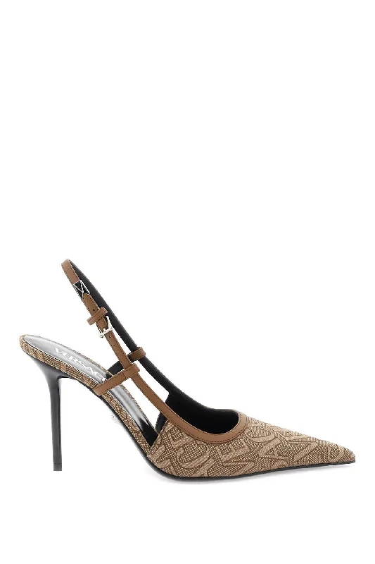 Ladies shoes with vibrant prints feel lively -Versace 'versace allover' slingback pumps