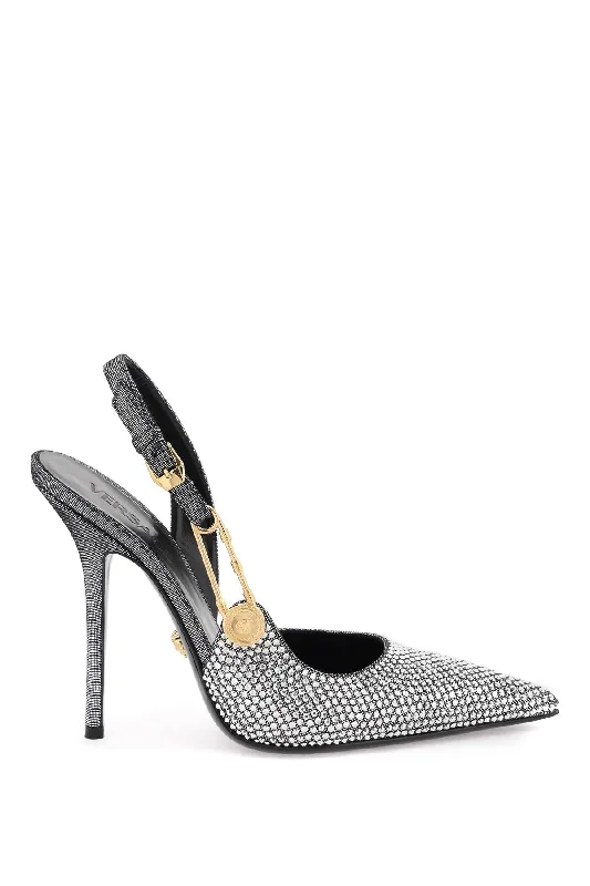 Ladies shoes for rainy seasons repel water -Versace 'safety pin' slingback pumps