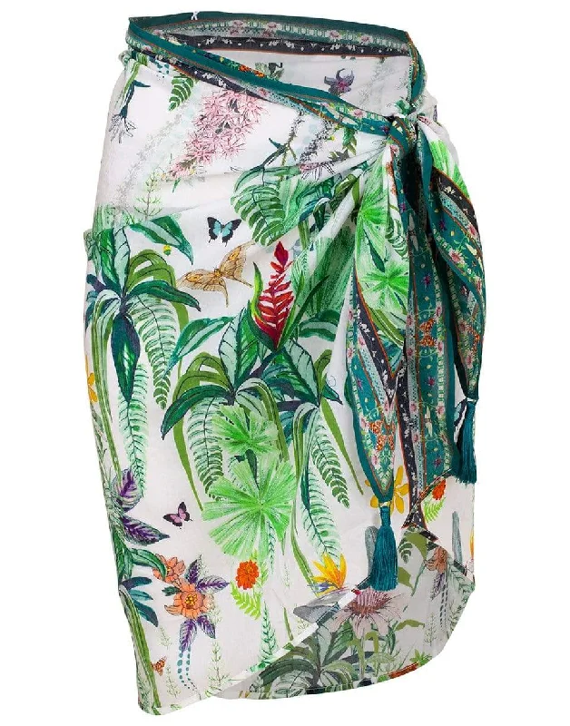 Bold floral skirts for vibrant spring fashion -Daintree Darling Print Short Tassel Sarong Skirt