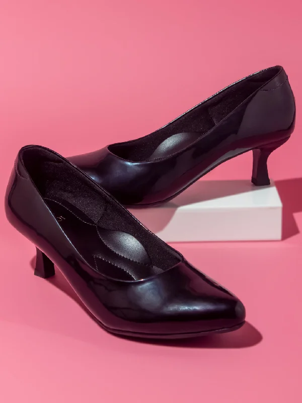 Ladies shoes featuring gemstone accents shine subtly -Women Black Kitten Pumps