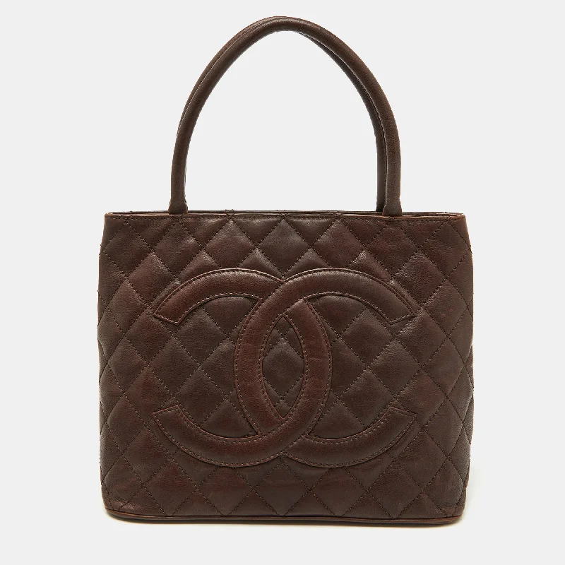 Handle bags with elegant gold-tone hardware -Chanel Dark Brown Quilted Leather Cc Medallion Bag