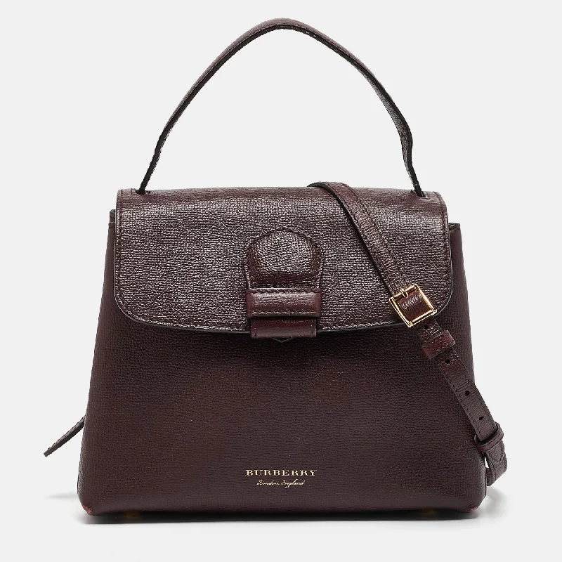 Handle bags with denim fabric for casual -Burberry Burgundy/beige House Check Canvas And Leather Camberley Top Handle Bag