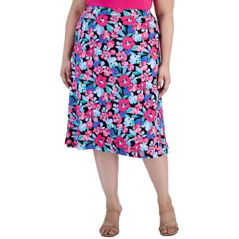 Lightweight cotton skirts for summer ease -Kasper Womens Plus Floral Print  Midi Skirt