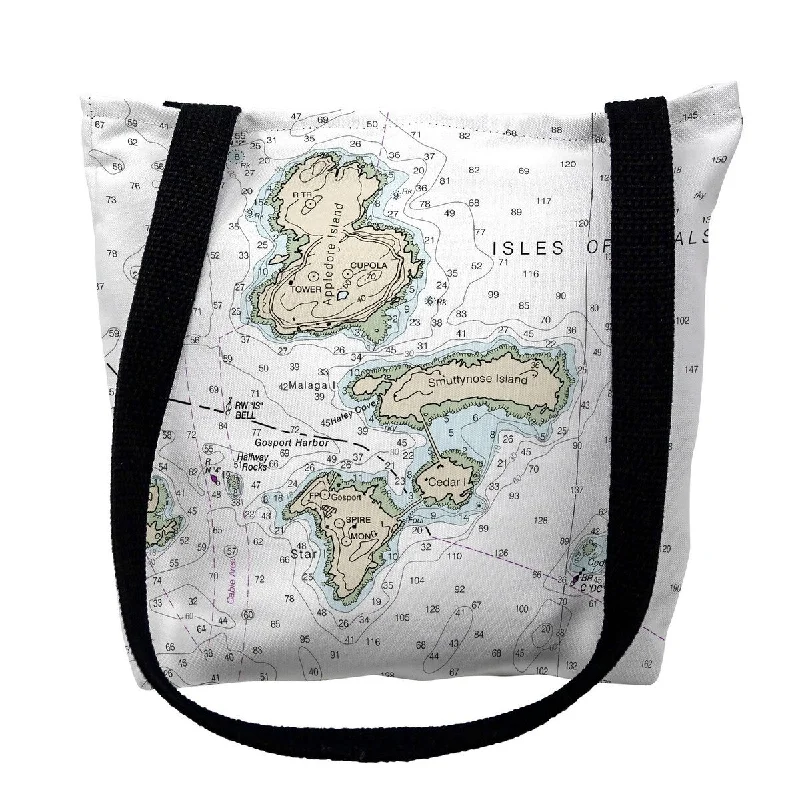 Vegan leather handle bags for eco-friendly chic -Isle of Shoals, NH Nautical Map Medium Tote Bag 16x16 - 16 inches x 16 inches