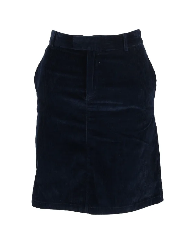 Soft skirts with gentle fabric drape -Mini A-Line Skirt in Navy Blue Corduroy