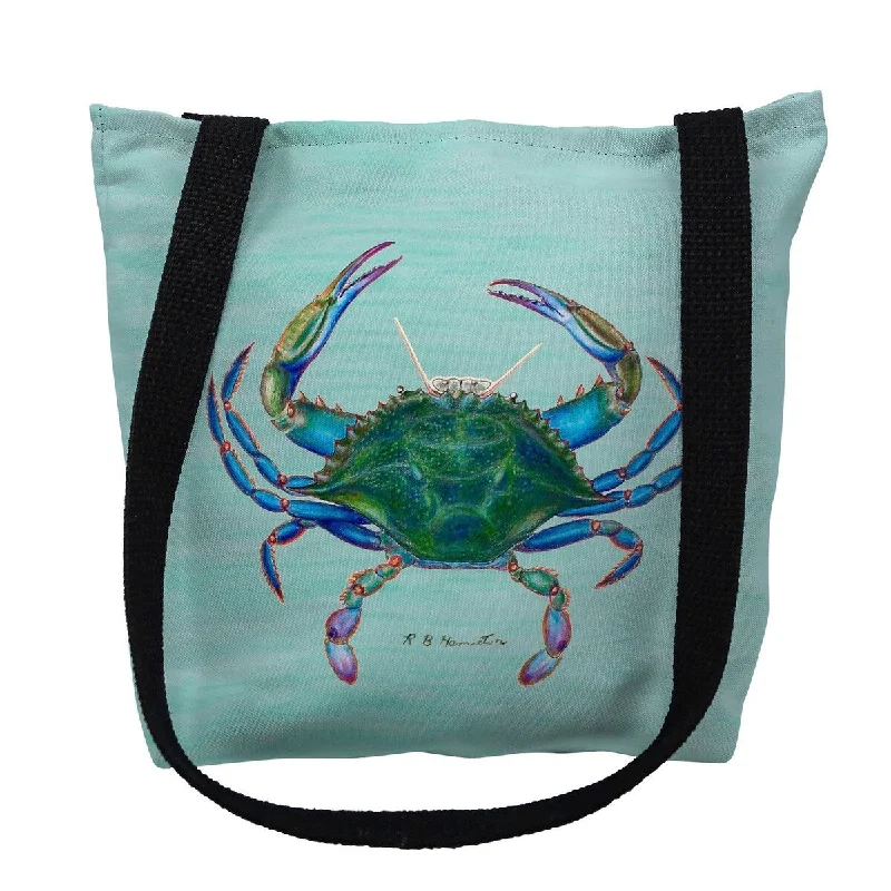 Insulated handle bags for keeping food fresh -Female Blue Crab on Aqua Small Tote Bag 13x13