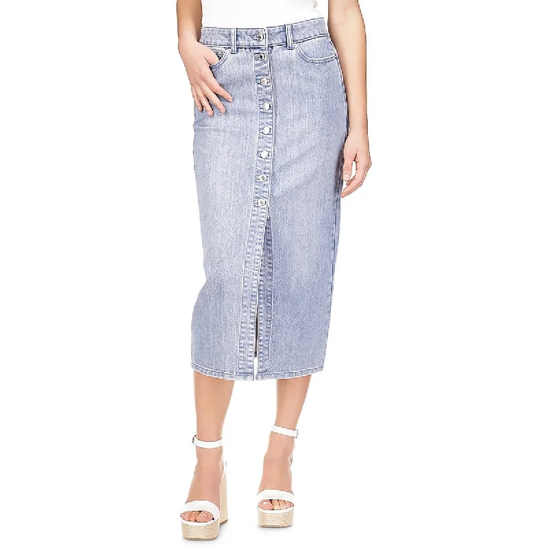 Studded Dresses for Statement -MICHAEL Michael Kors Womens Front Slit Long Denim Skirt