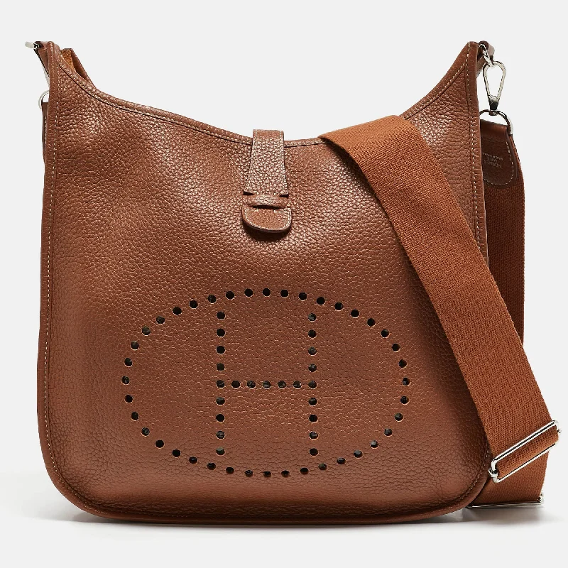 Handle bags with retro logos for charm -Hermes Gold Taurillon Clemence Leather Evelyne Iii Gm Bag