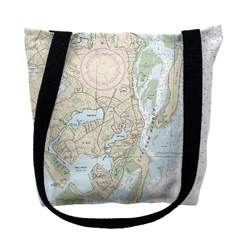 Handle bags with sleek silhouettes for fashion -Chatham Harbor, MA Nautical Map Medium Tote Bag 16x16 - 16 inches x 16 inches