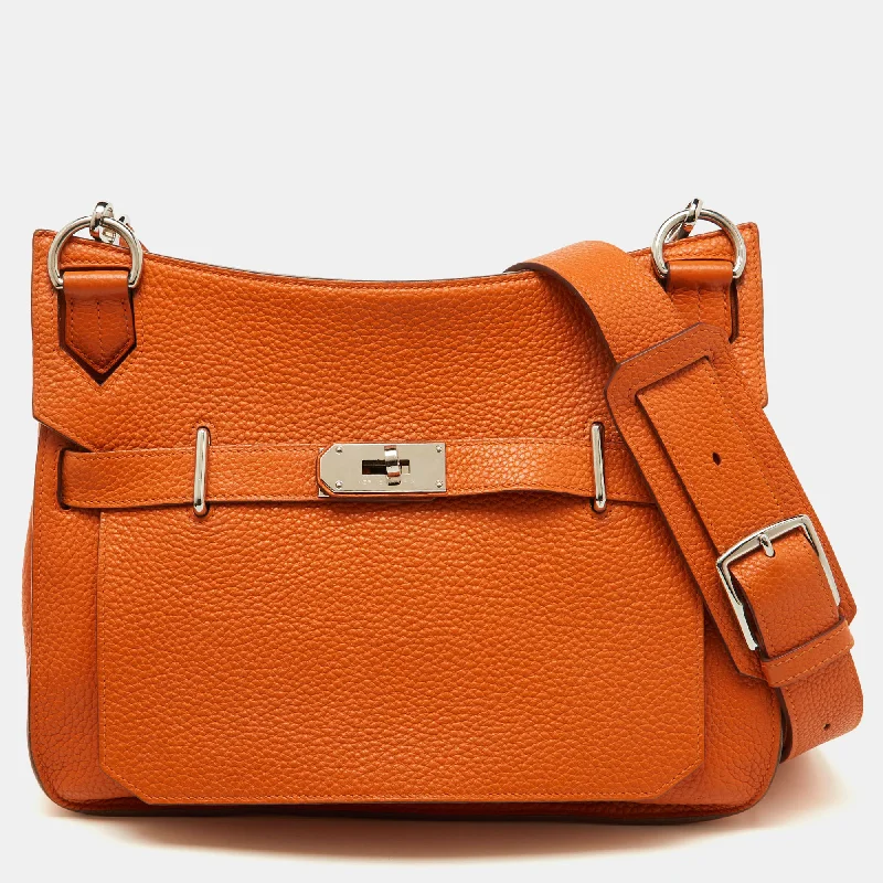 Handle bags with structured shapes for class -Hermes Potiron Orange Taurillon Clemence Leather Jypsiere 31 Bag