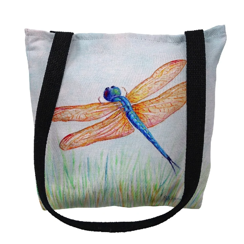 Handle bags with geometric patterns for modernity -Amber & Blue Dragonfly Small Tote Bag 13x13