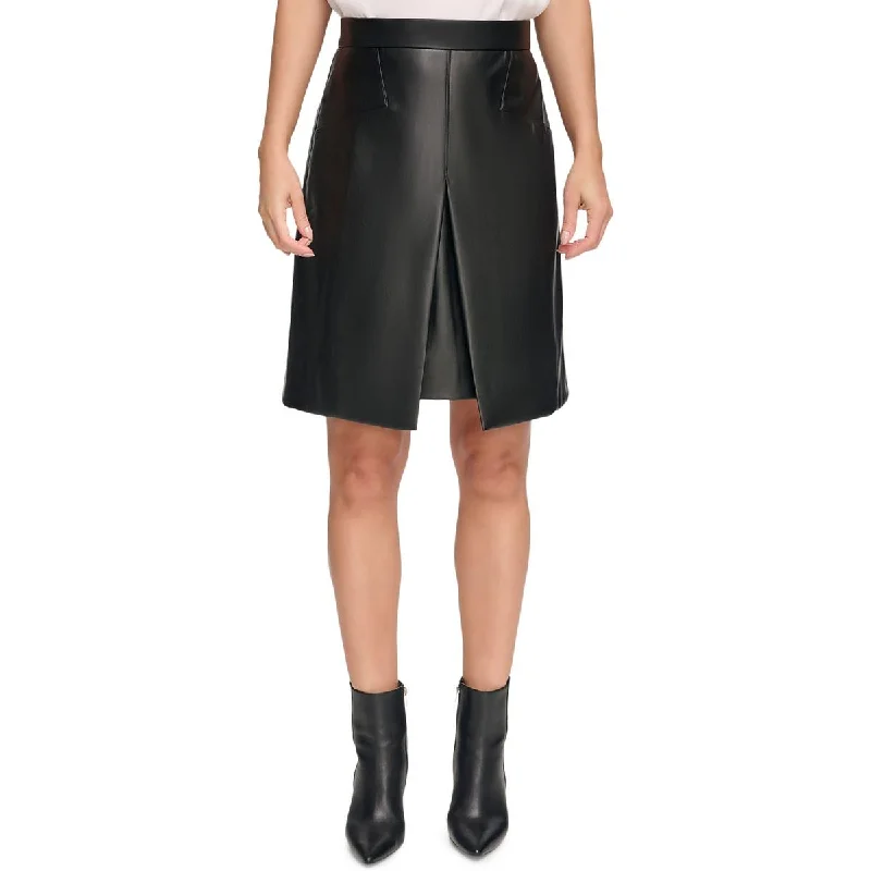 Buttoned Dresses for Stylish -DKNY Womens Faux Leather Office A-Line Skirt