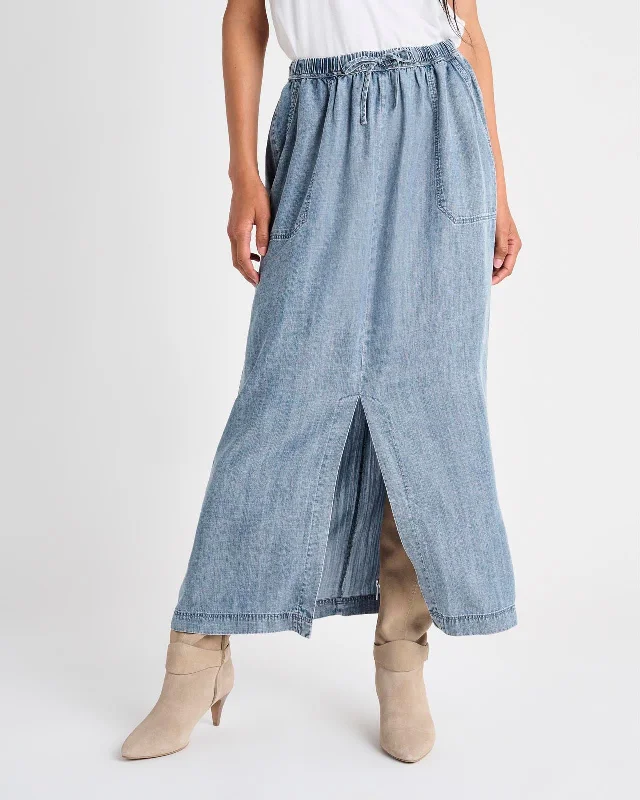 Trendy skirts with modern cutout designs -Angie Denim Maxi Skirt