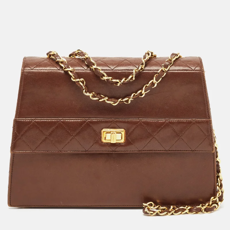 Handle bags with soft velvet for luxury -Chanel Brown Quilted Leather Trapezoid Flap Bag