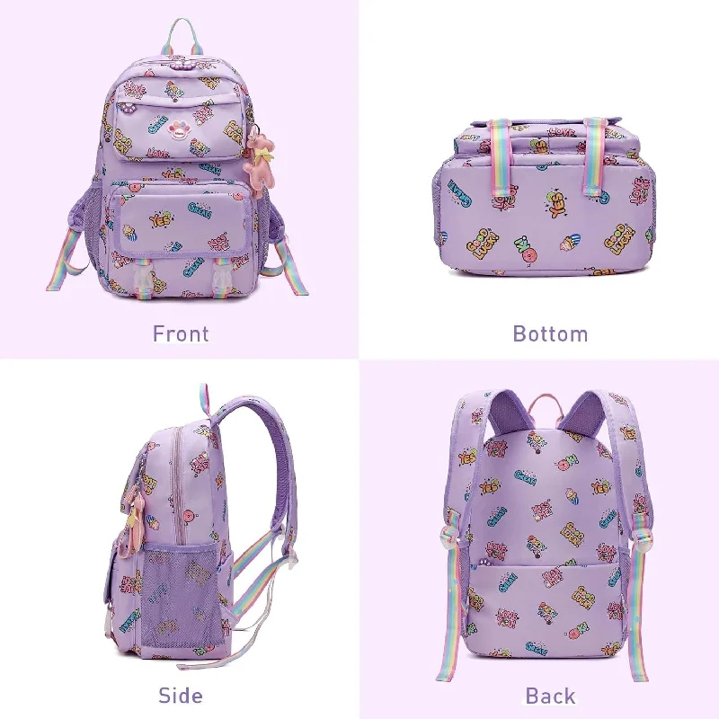 Handle bags with floral embroidery for detail -School Backpacks for Girls, Canvas Kids Schoolbag Casual Bookbag for Child Teens