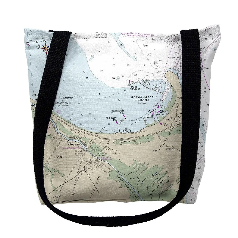 Cotton handle bags for lightweight casual wear -Lewes, DE Nautical Map Medium Tote Bag 16x16 - 16 inches x 16 inches