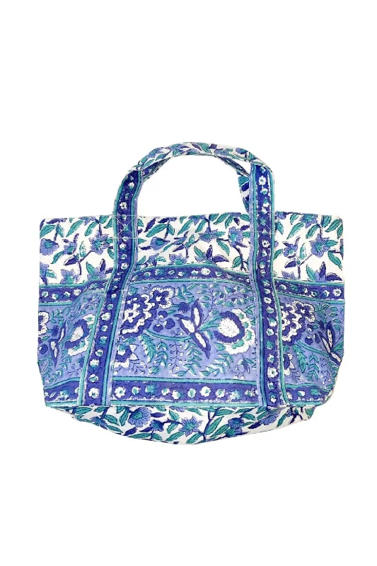 Handle bags with abstract art for uniqueness -Large Beach Bag In Blue/green Floral