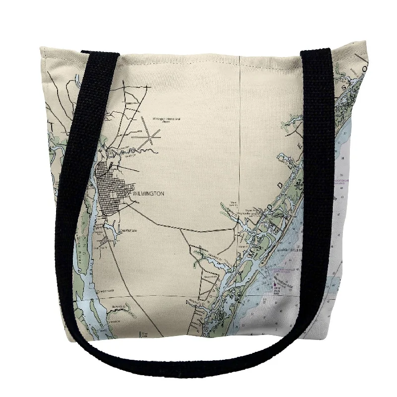 Handle bags with soft velvet for luxury -Wilmington - Wrightsville Beach, NC Nautical Map Medium Tote Bag 16x16 - 16 inches x 16 inches