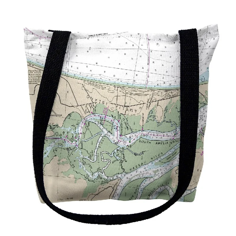 Handle bags with bohemian tassel embellishments -Amelia Island, FL Nautical Map Medium Tote Bag 16x16 - 16 inches x 16 inches