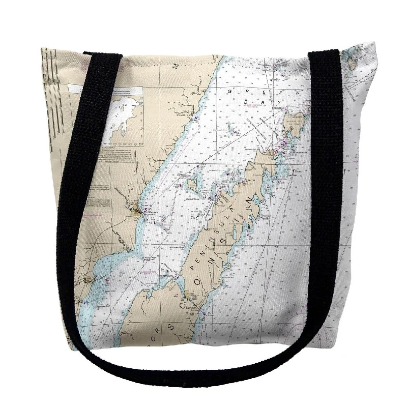 Handle bags with sleek hardware for sophistication -Door County, Green Bay, WI Nautical Map Medium Tote Bag 16x16 - 16 inches x 16 inches