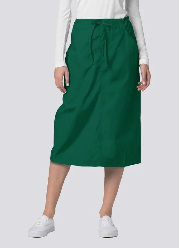 Bold skirts with metallic shimmer finish -Mid-Calf Length Drawstring Skirt by Adar 6-24 / HUNTER GREEN