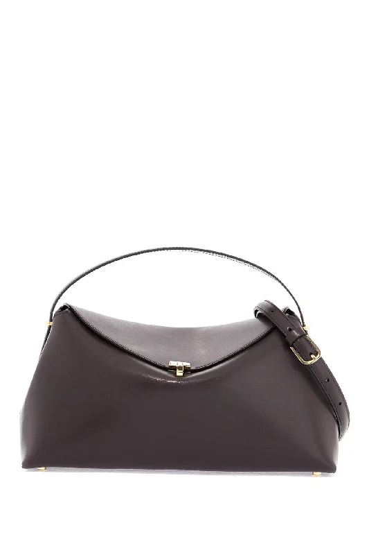 Handle bags with padded straps for comfort -Toteme T-Lock Brown Structured Calfskin Handbag With Shoulder Strap