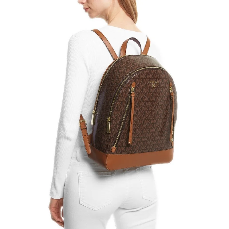 Leather handle bags for elegant daily carry -Michael Kors Logo Brooklyn Large Double Zip Backpack