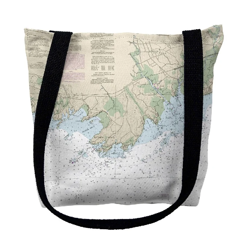 Handle bags with striped canvas for beach -Guilford Point, CT Nautical Map Medium Tote Bag 16x16 - 16 inches x 16 inches