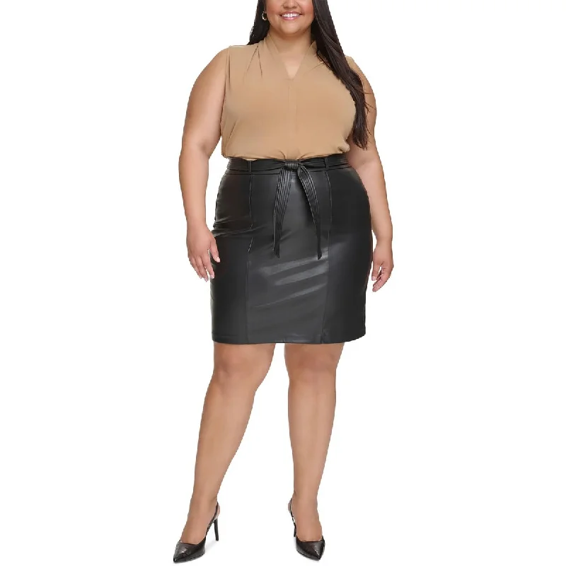 High-waisted skirts for slimming chic style -Calvin Klein Womens Plus Faux Leather Pencil Skirt