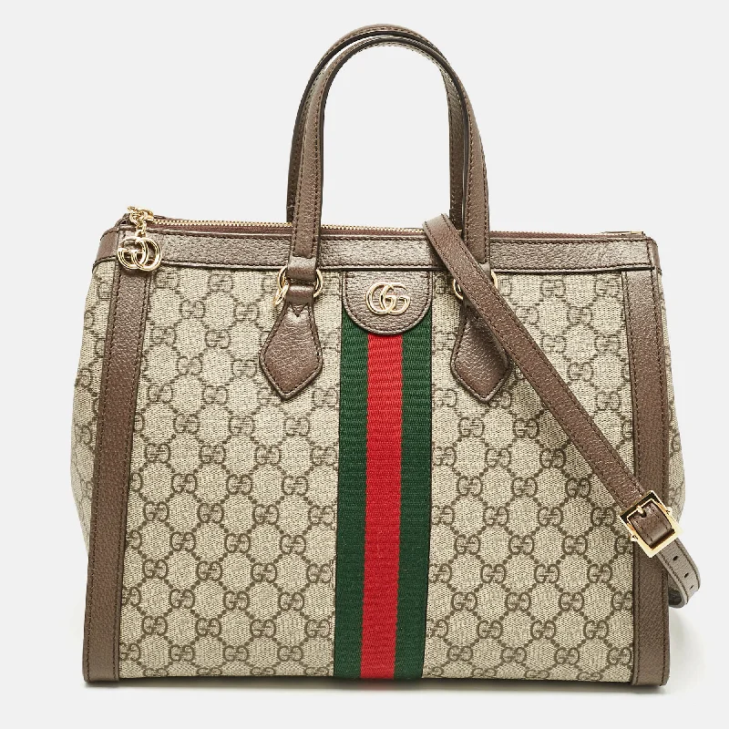 Handle bags with polka dots for fun -Gucci Beige/ebony Gg Supreme Canvas And Leather Medium Ophidia Tote