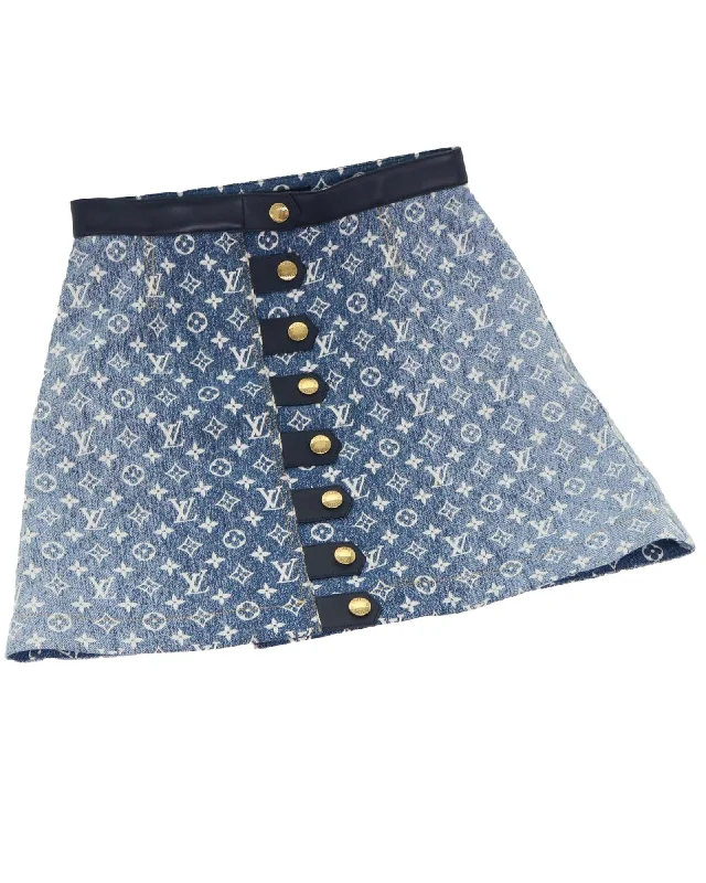 Luxury skirts with shimmering sequin details -Monogram Jaguar A-Line Denim Skirt