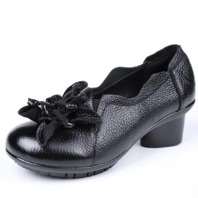 Ladies shoes featuring mesh panels breathe well -Women's Retro Style Handmade Genuine Leather Pumps with High Heels