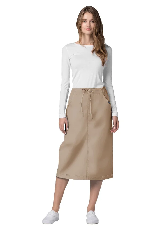 Affordable skirts with trendy slit details -Mid-Calf Length Drawstring Skirt by Adar 6-24 / Khaki