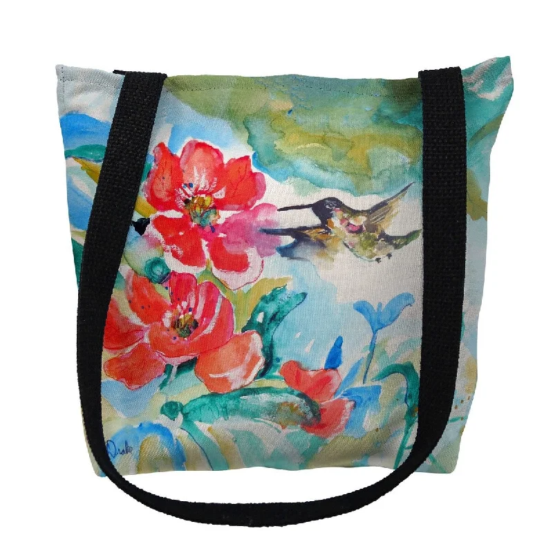 Handle bags with playful patterns for fun -Hummingbird & Red Flower Small Tote Bag 13x13