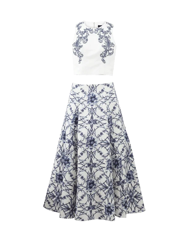 Soft linen skirts for gentle warm wear -Crop Top And Floral Skirt Set