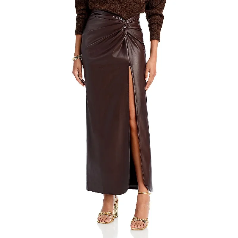 Casual cotton skirts for laid-back days -Line & Dot Womens Carmela Faux Leather Gathered Maxi Skirt