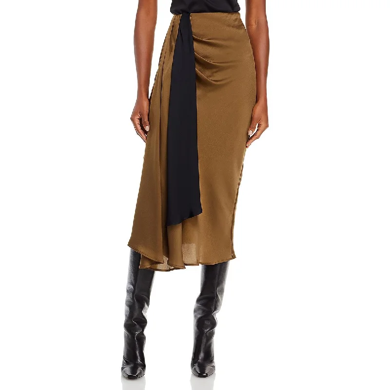 Faux Leather Dresses for Affordable -Essentiel Antwerp Womens Draped Midi Midi Skirt