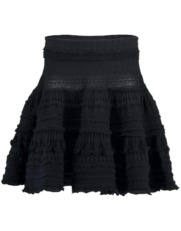 Classic black skirts for versatile outfit pairing -Mesh Laine Knit Skirt