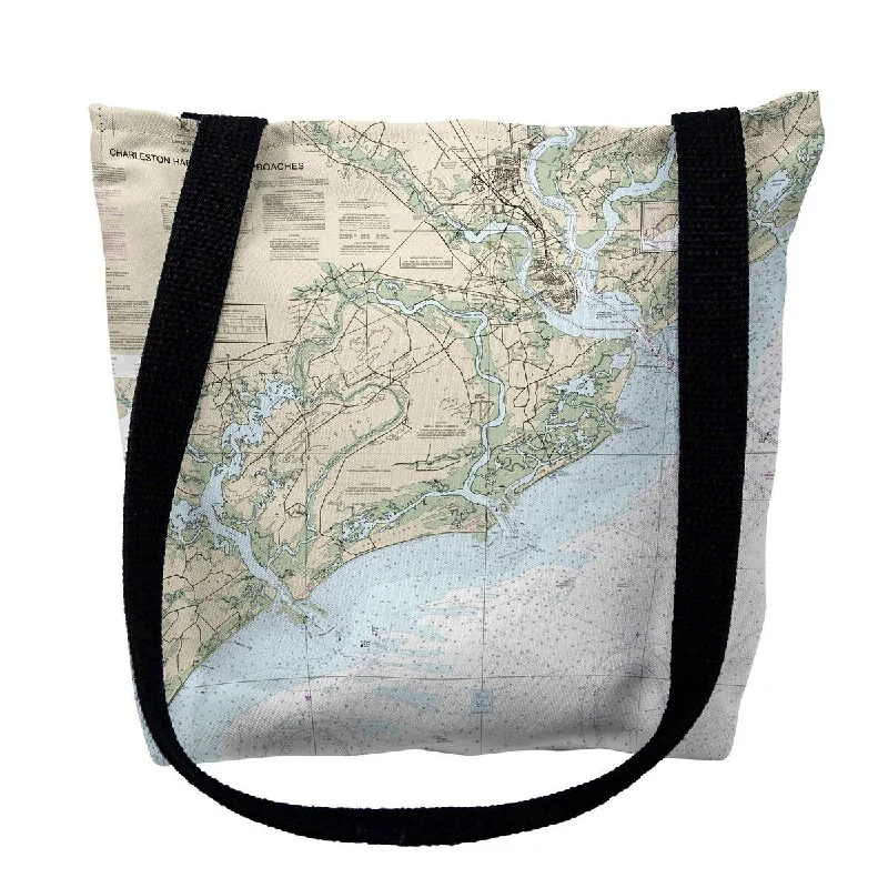 Handle bags with quilted leather for luxury -Charleston Harbor and Approaches, SC Nautical Map Medium Tote Bag 16x16 - 16 inches x 16 inches