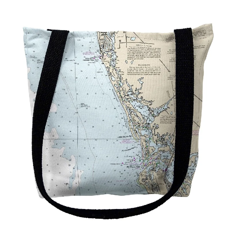 Handle bags with playful pom-poms for charm -Keewaydin Island, FL Nautical Map Medium Tote Bag 16x16 - 16 inches x 16 inches