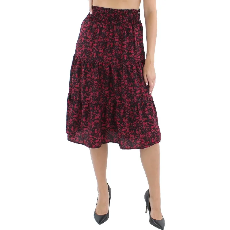 Red Dresses for Statement -City Studio Womens Juniors Crepe Floral Print A-Line Skirt