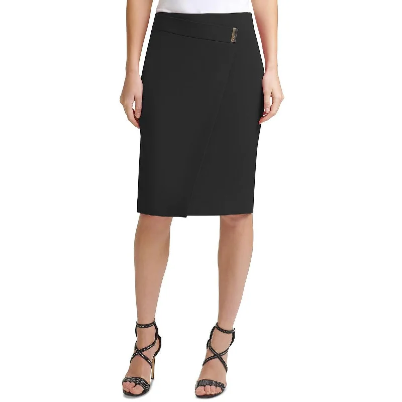 Zippered Dresses for Convenience -DKNY Womens Petites Asymmetric Midi Pencil Skirt